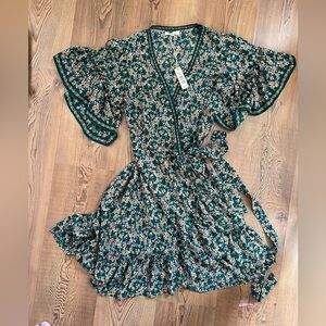 NWT Green Floral Wrap Dress